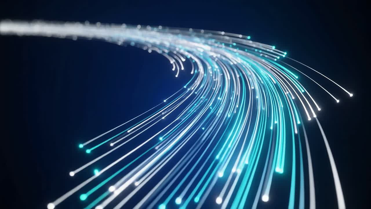 Abstract Digital Data Flowing Through Fiber Optic Lines