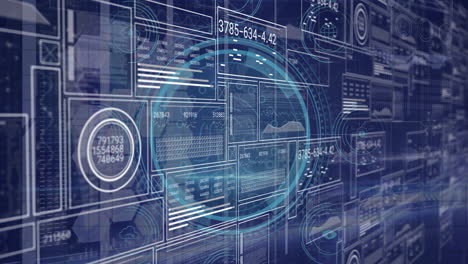 animation of futuristic data processing with digital interface and circular graphics