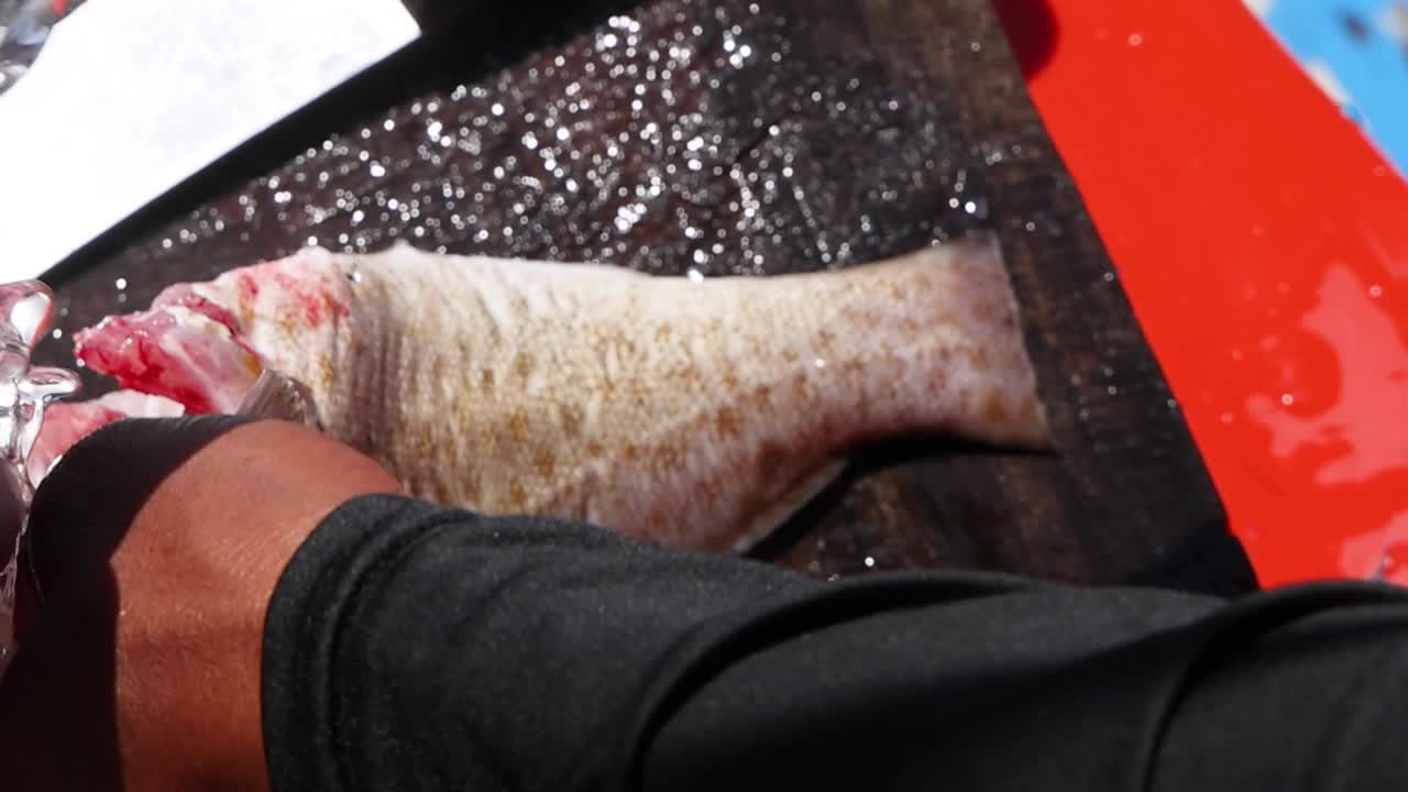 푸켓 의 배 에서 물고기 를 준비 하는 일