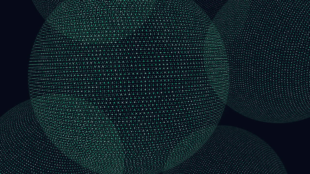 An abstract image of dots on a black background forms a circular pattern. The dots, uniform in size, overlap and are evenly distributed around the circle