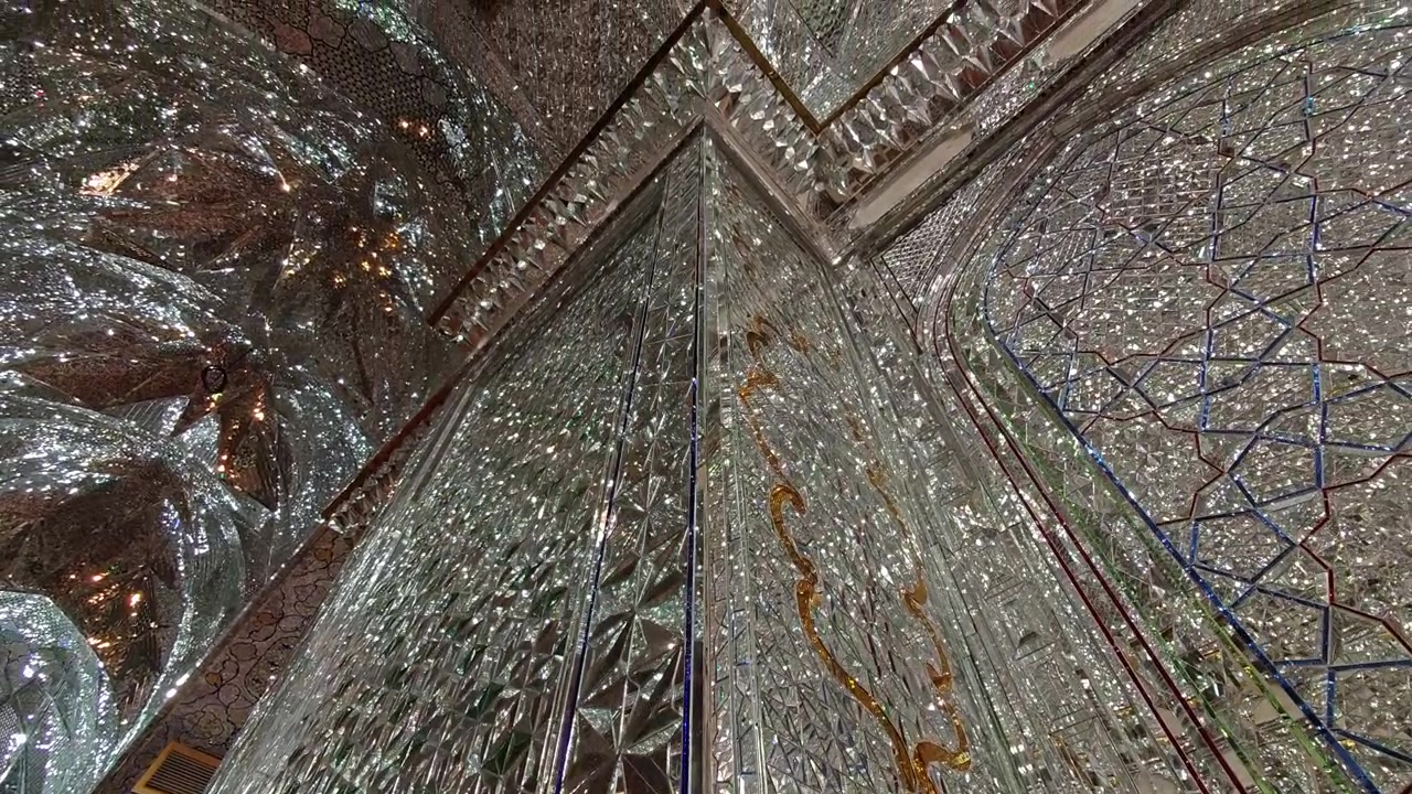 Intricate Mirror Work Decoration Inside an Iranian Mosque
