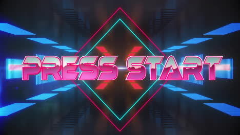 Animation-of-press-start-text-over-neon-pattern-background