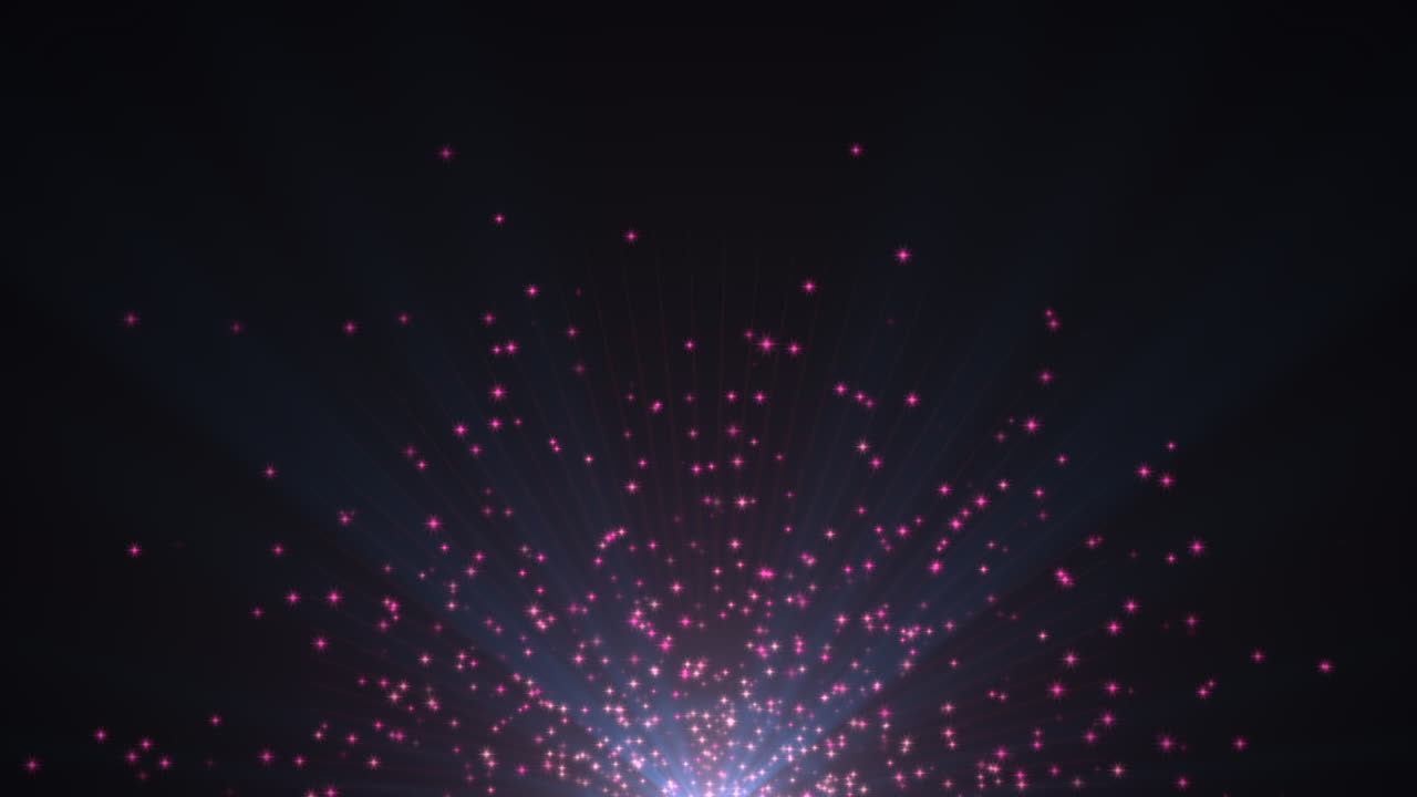 어두운 보라색 배경에 둥근 보케가 있는 모션 빔 및 비행 추상 입자