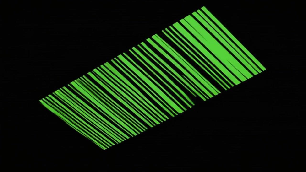 Abstract Green Barcode Graphic Rotating in Dark Space