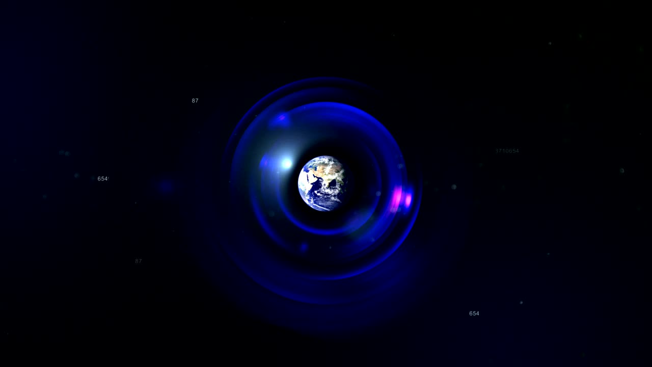 Obiettivo della fotocamera e la Terra nello spazio.