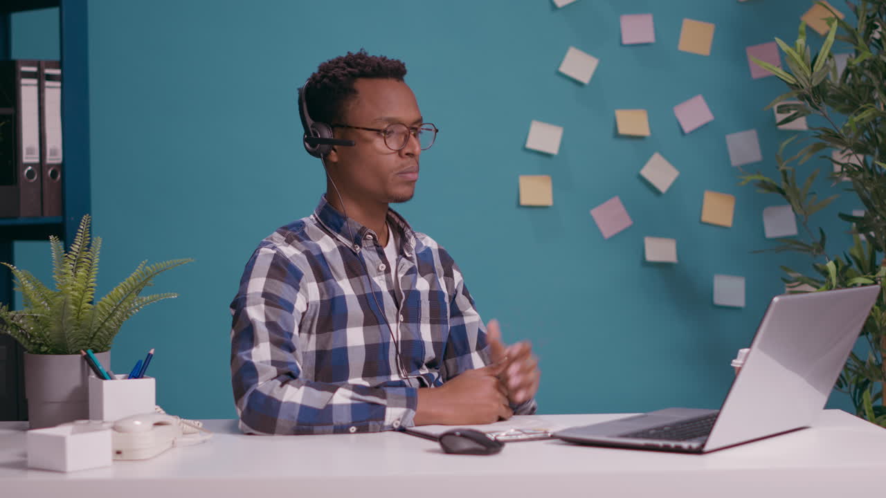 Helpline operator giving telemarketing assistance and support
