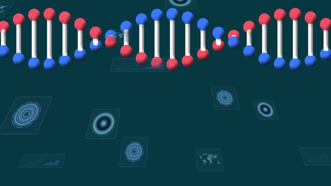Processing scientific data, DNA strand intertwining with binary coding in animation