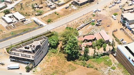 Birdseye-aerial-view-of-Loitokitok-kenya,-shanty-poor-neighborhood-of-Nairobi-suburbs,-Kenya