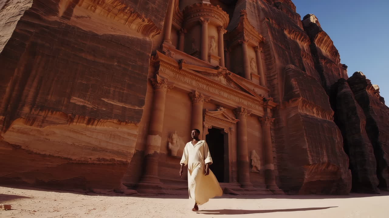 Man Walking in Front of Petra's Treasury