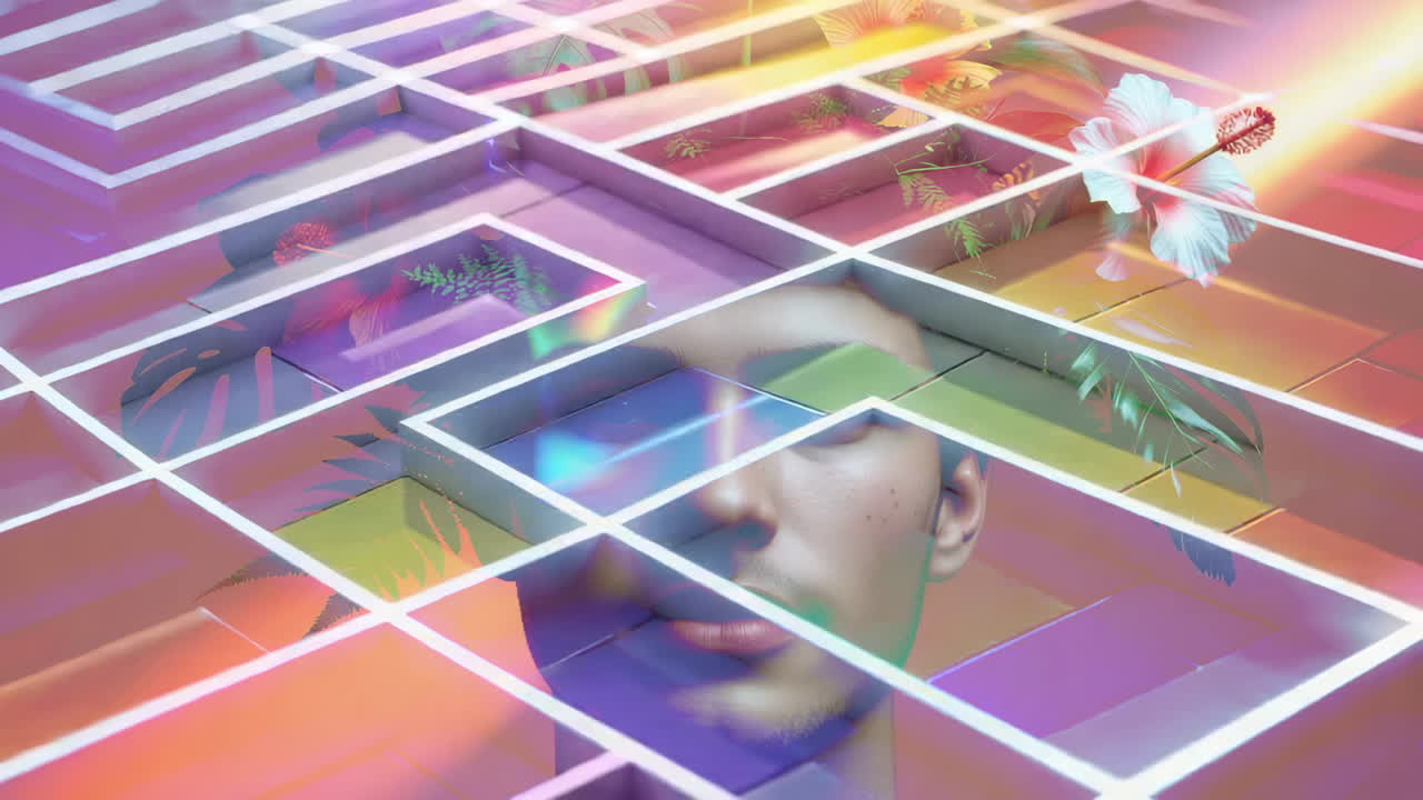 Abstract Portrait with Tropical and Iridescent Elements