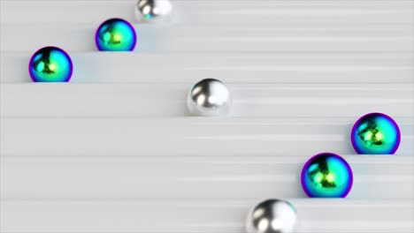 esferas 3d abstractas en una superficie ranurada blanca