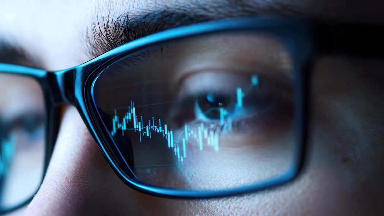 Financial Data and Charts Reflected in Investor's Glasses