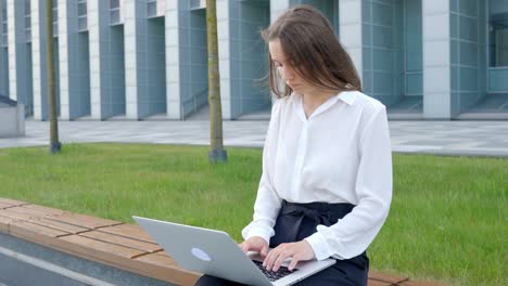 nordic woman concentrating by office building, slow motion