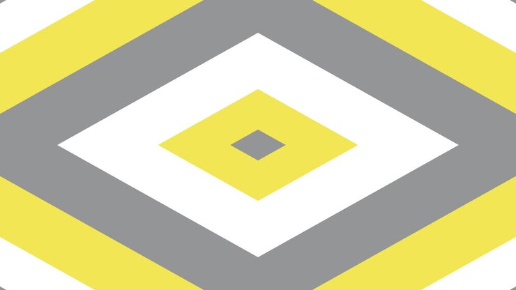 Yellow, gray and white zoom rhombuses background. Simple motion graphic loop animation