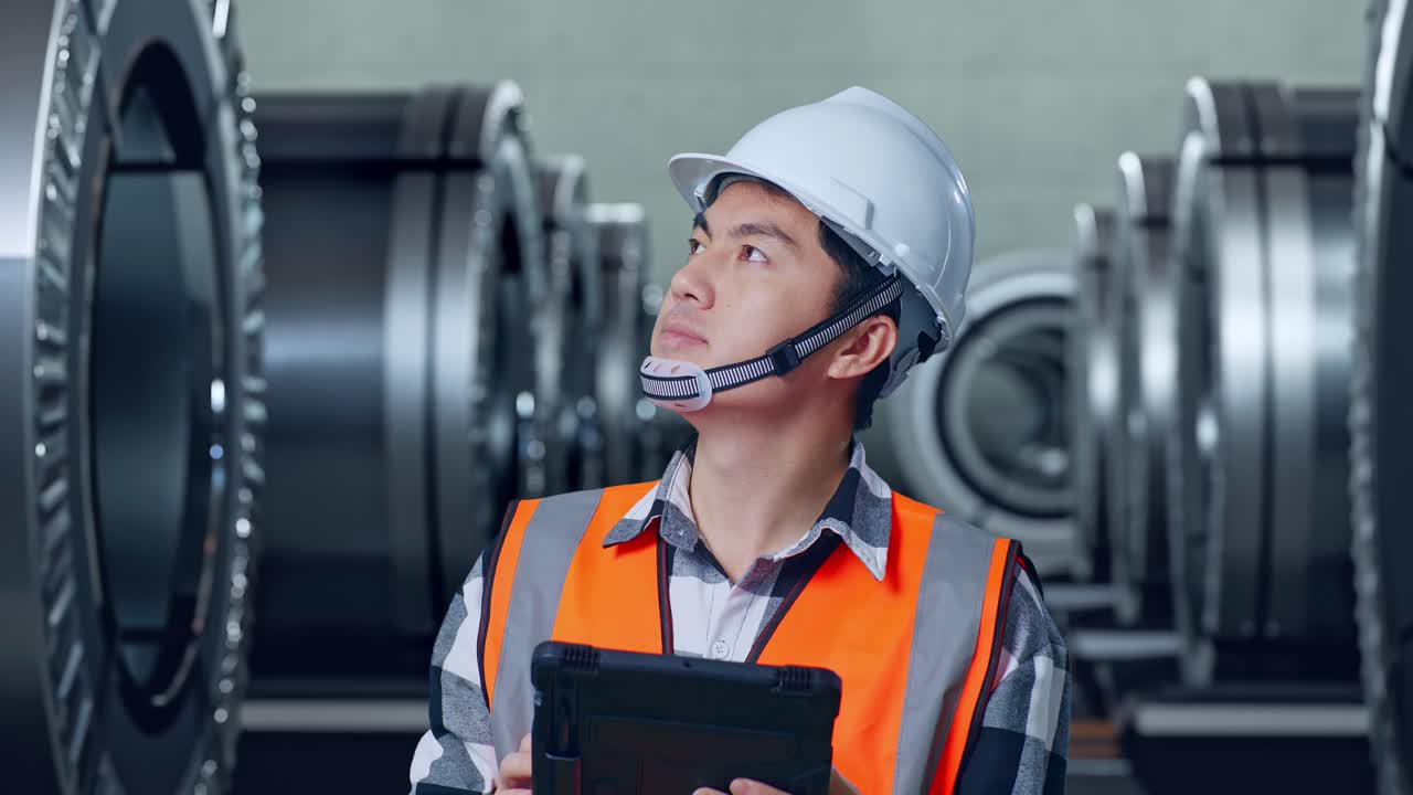 공장에서 기계들을 점검하는 엔지니어