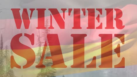 animación del texto de venta de invierno sobre la bandera de alemania ondeando