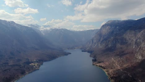 Aerial-view-of-Bohinj-lake-in-Triglav-National-Park,-Julian-Alps