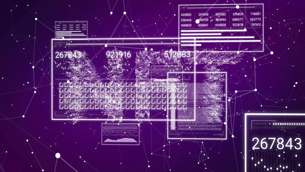 Particle cloud rising from right driving keypad grid aligning and numbers updating to show stats