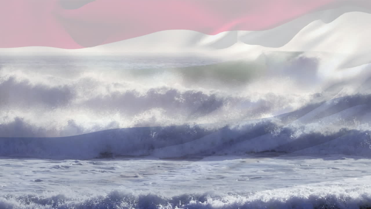 네덜란드의  ⁇ 발이 바다의 파도 위에서 날아다니는 애니메이션