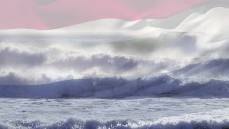 animation of flag of netherlands blowing over waves in sea