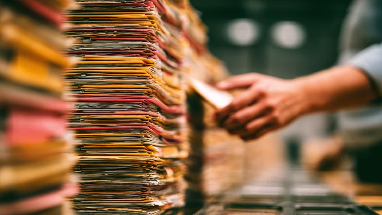 A Close-Up View of Organized Paperwork Stacked Neatly in a Filing System, Highlighting the Importance of Documentation and Information Management
