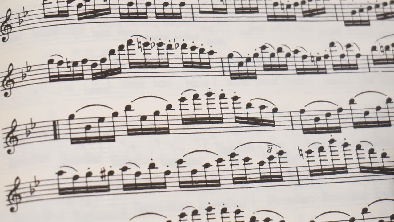 Close up of music sheet. Handheld footage