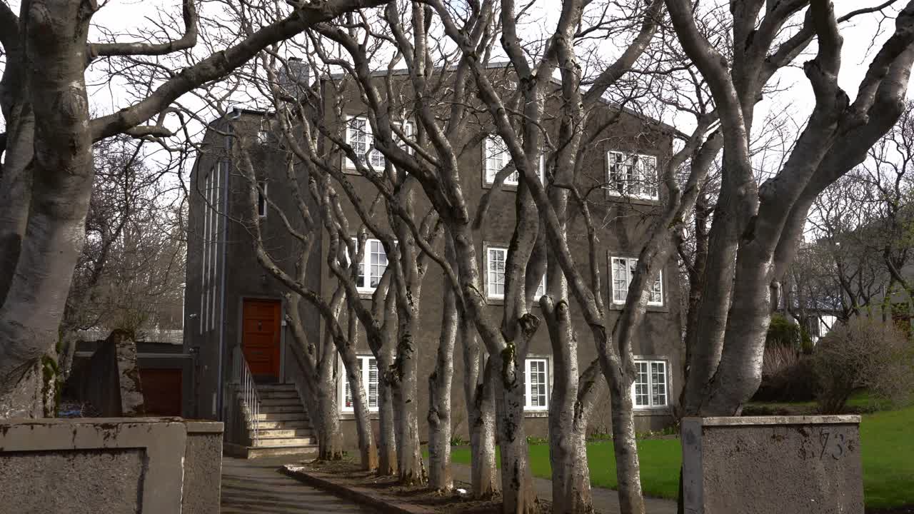 Stable shot of beautiful home in luxurious neighbourhood in the Center of Reykjavik, Iceland