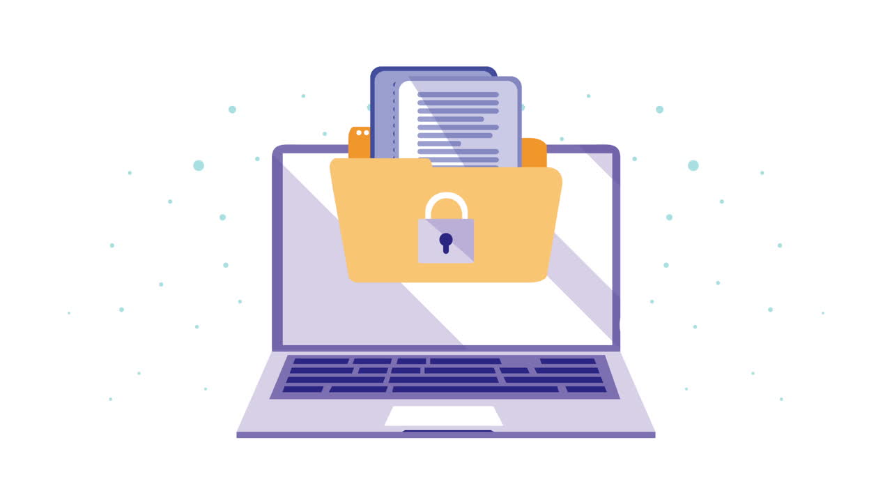 portátil con animación de carpeta de archivos