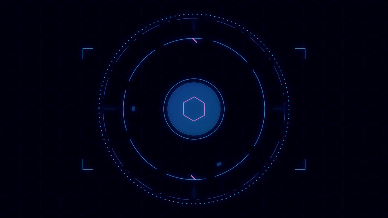 Futuristic Digital HUD Interface with Rotating Hexagon