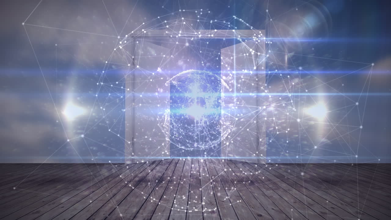 화살표의 애니메이션 다양한 이진 코딩과 지구가 손 위에 회전