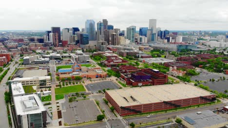 downtown denver colorado skyline view from metropolitan state university of denver buildings