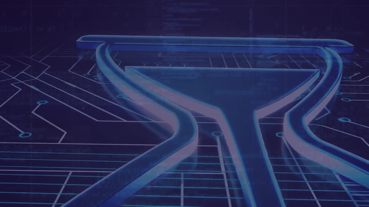 데이터 처리의 애니메이션과 파란색 배경의 디지털 인간