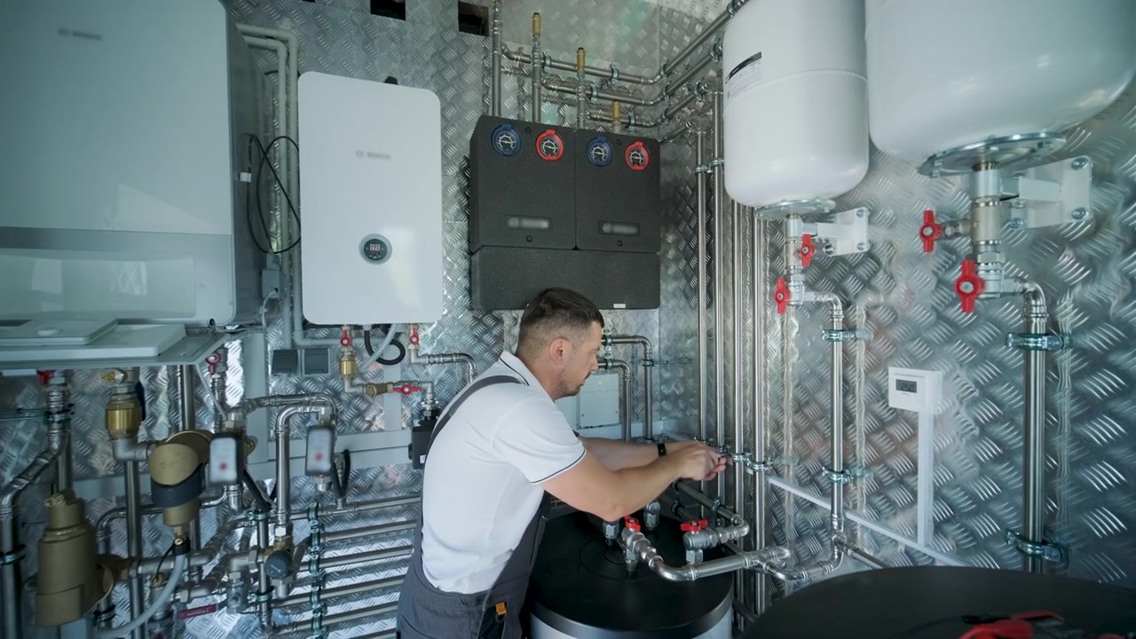Professionel tekniker installerer varmesystem i bryggers