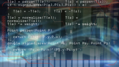 animation of statistics and data processing over building