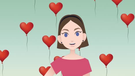 animation of woman talking over heart balloons