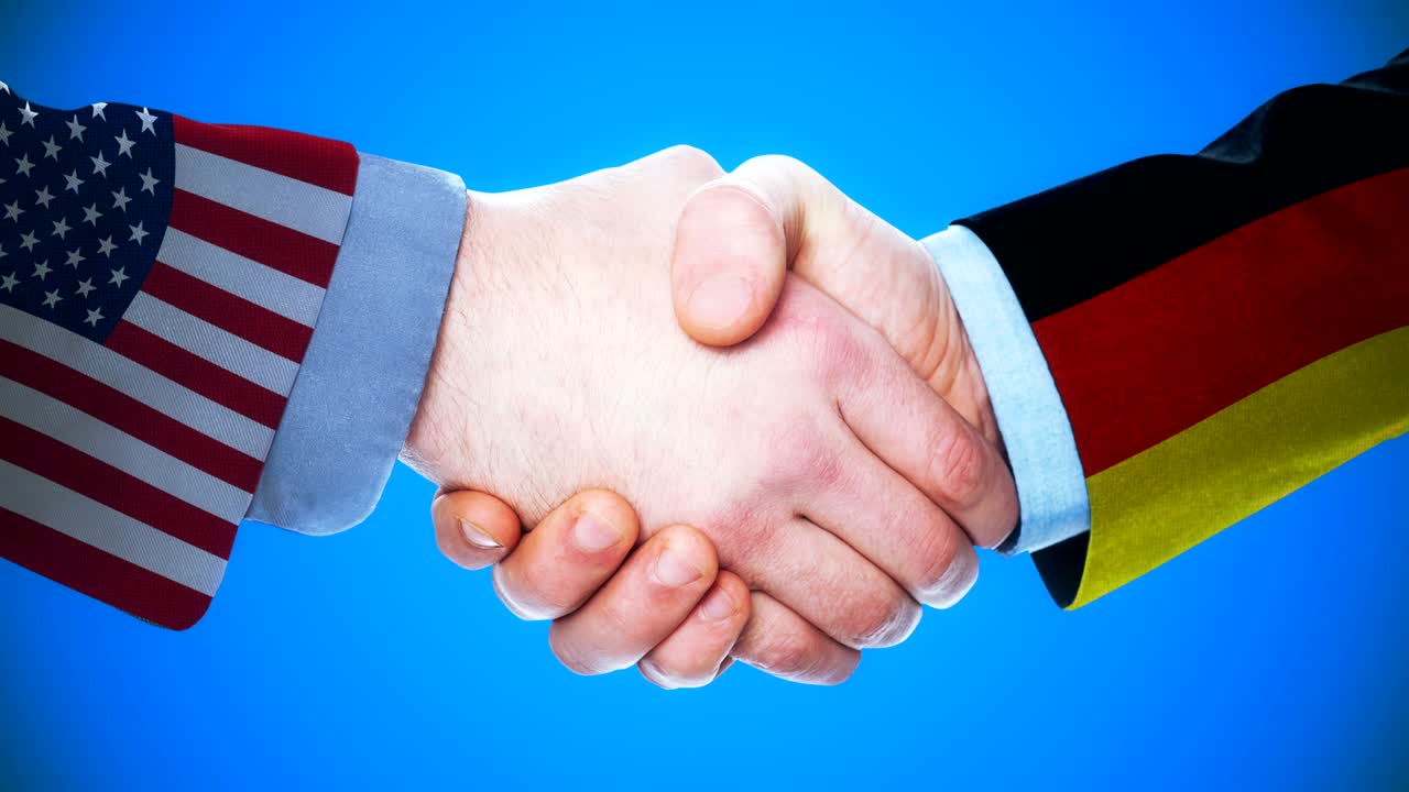 United States - Germany / Handshake concept animation about countries and politics / With matte channel