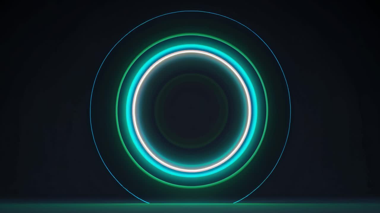 A futuristic video concept featuring glowing concentric circles in neon green and blue