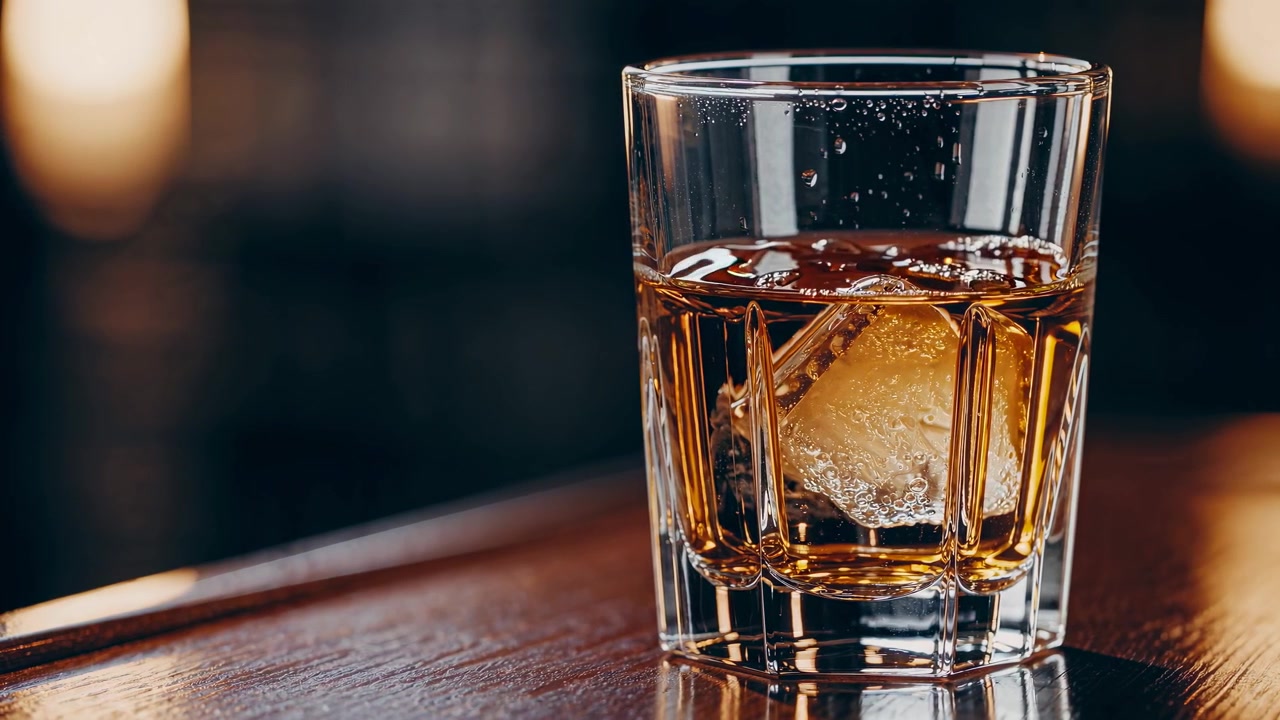 Whiskey rinfrescante con ghiaccio che si scioglie