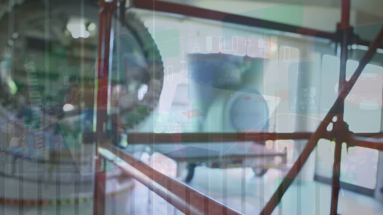 헬 ⁇ 을 입은 백인 남성 건축가가 다리로 걸어가는 애니메이션