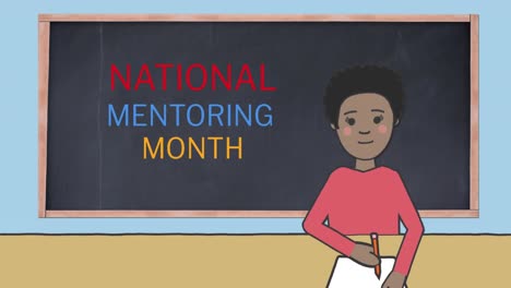 Female-teacher-icon-against-national-mentoring-month-text-on-black-board