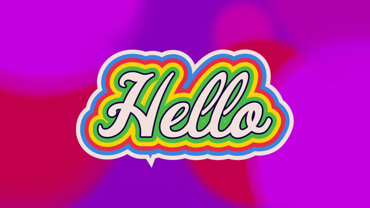 Animation of hello text over colourful background
