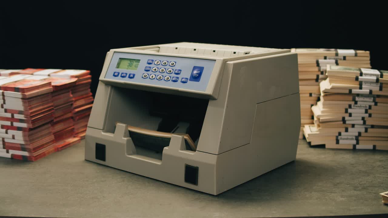 Specialised police officer Counting dollar banknotes in crime lab, conceptual image. High quality 4k footage