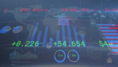 animación del mercado de valores y procesamiento de datos financieros en el mapa mundial
