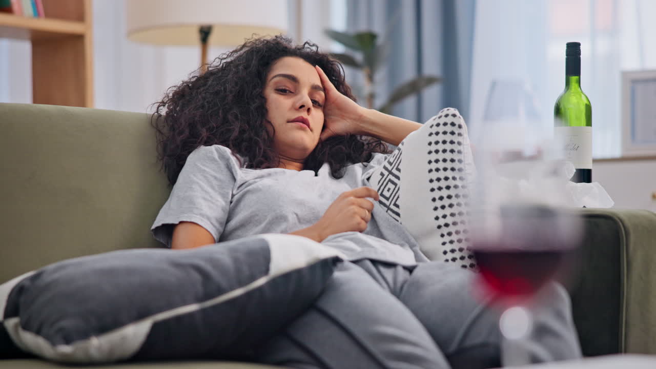 mujer sufriendo en el sofá