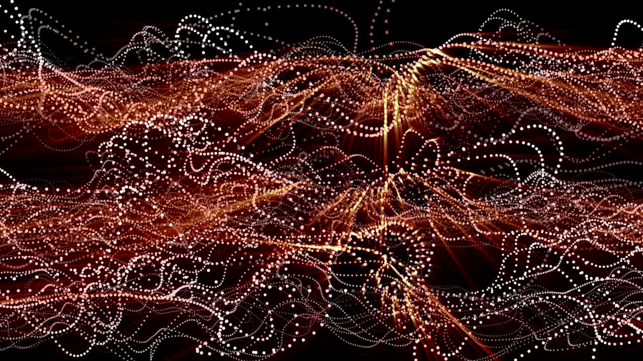 una red de puntos brillantes fluctúan en negro, animación 3d, sin costuras