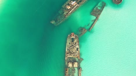 top down fly over, beautiful clear water, moreton island shipwrecks, artificial reef, done video