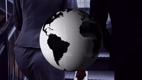 animation of globe over businessman handshake