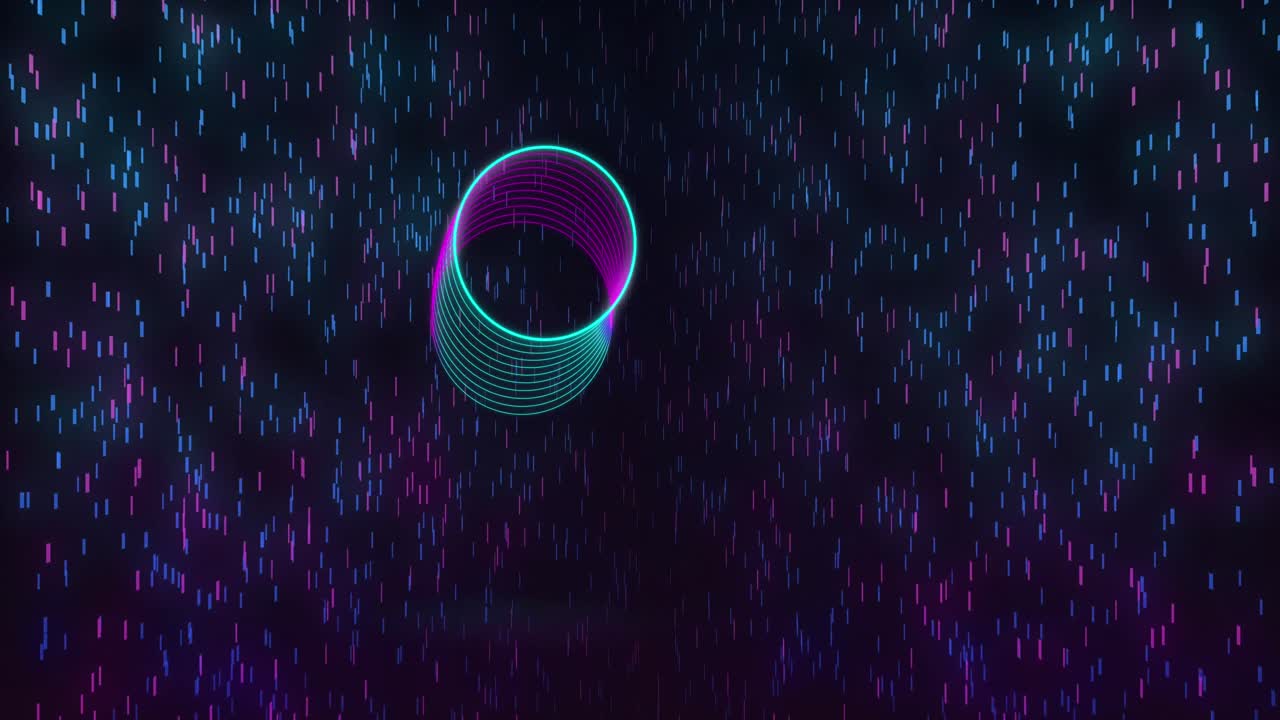 Animation of purple spots falling over neon circles