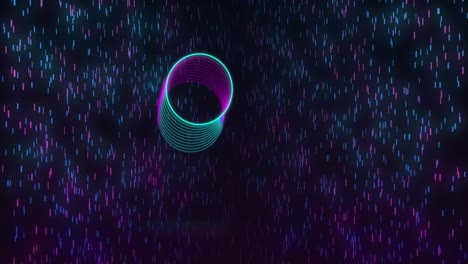 Animation-of-purple-spots-falling-over-neon-circles