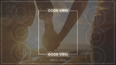 animation of vibes text over people holding hands